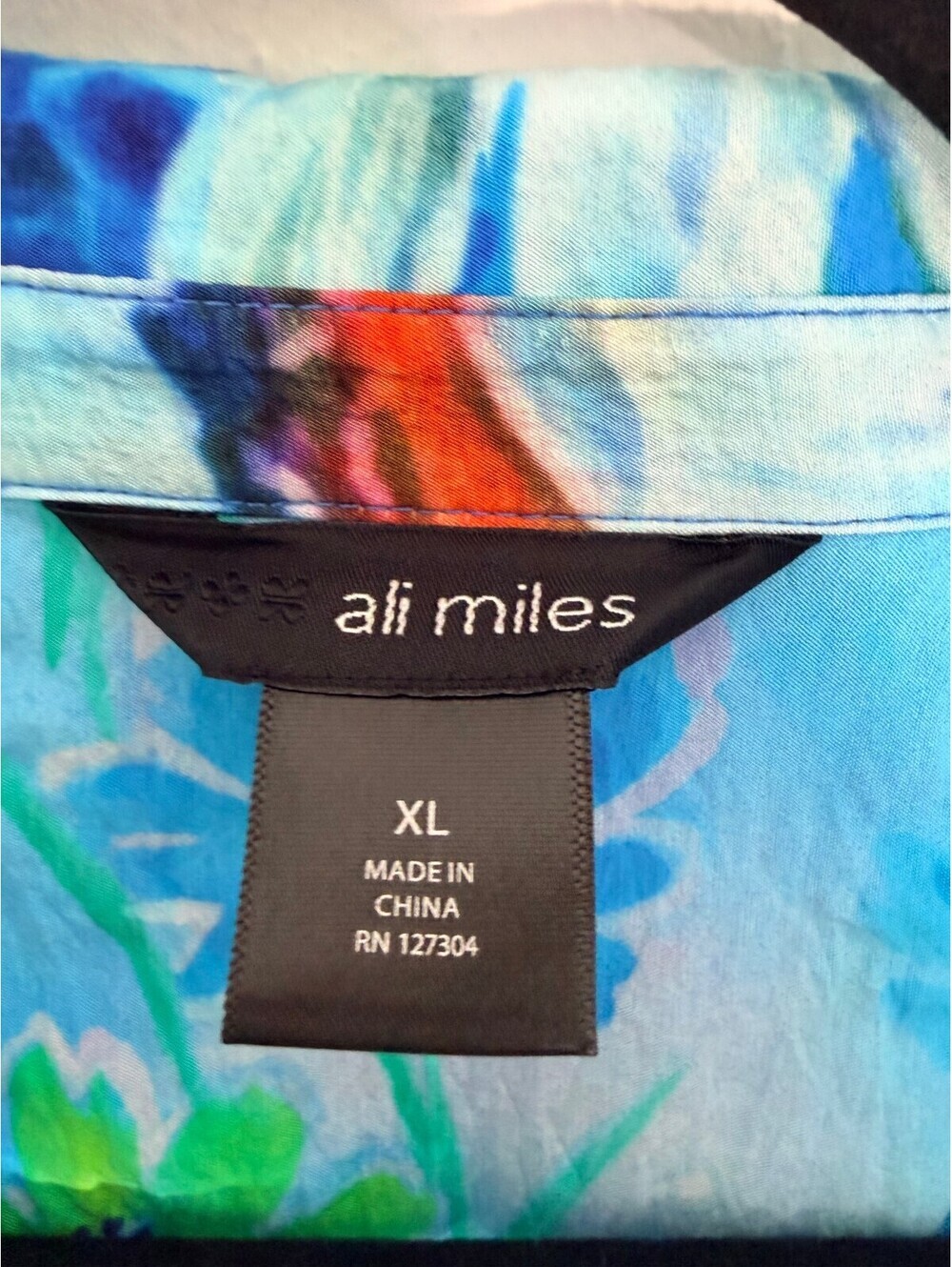 Ali Miles Blue Floral Button Front Blouse XL Lightweight Rayon Butterfly Print - Picture 3 of 7